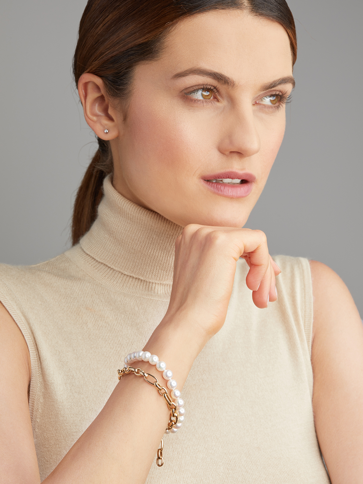 Yana Nesper 3 in 1 Perlenkette mit Akoyaperlen und Gelbgoldgliedern Balthasar – Bild 8